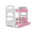 Dominik emeletes gyerekágy ágyneműtartóval - Fehér rózsaszín