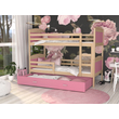Kép 1/6 - Emeletes ágyneműtartós gyerekágy ágyrácsokkal - Mateusz - fenyő rózsaszín