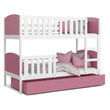 Kép 2/3 - TAMI emeletes gyerekágy ágyneműtartóval: Fehér keret - rózsaszín támlákkal 2