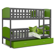 Kép 2/3 - TAMI emeletes gyerekágy ágyneműtartóval: Szürke keret - zöld támlákkal 2