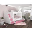 Kép 1/4 - Zuzia emeletes gyerekágy praktikus tárolókkal és ágyneműtartóval - fehér rózsaszín