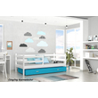 Kép 1/2 - Leesésgátlós ágyneműtartós gyerekágy ágyráccsal - Basic - fehér kék