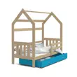 Kép 2/4 - Gyerekágy ágyneműtartóval - Domek 2 - fenyő-kék ágyneműtartóval