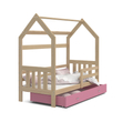 Kép 2/3 - Gyerekágy ágyneműtartóval - Domek 2 - fenyő-rózsaszín ágyneműtartóval
