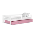 Kép 1/3 - Leesésgátlós ágyneműtartós gyerekágy ágyráccsal - Hugo mdf - fehér rózsaszín