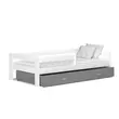 Kép 1/2 - Leesésgátlós ágyneműtartós gyerekágy ágyráccsal 80x190 cm - Hugo mdf - fehér szürke