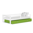 Kép 1/3 - Leesésgátlós ágyneműtartós gyerekágy ágyráccsal - Hugo mdf - fehér zöld