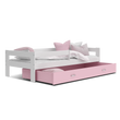 Kép 1/3 - Leesésgátlós ágyneműtartós gyerekágy ágyráccsal - Hugo mdf - fehér rózsaszín