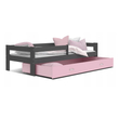 Kép 1/3 - Leesésgátlós ágyneműtartós gyerekágy ágyráccsal - Hugo mdf - szürke rózsaszín