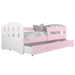 Kép 2/2 - Gyerekágy leesésgátlóval és ágyneműtartóval - Happy 80x180 cm - fehér-rózsaszín