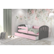Kép 1/3 - Leeésgátlós és ágyneműtartós gyerekágy - Happy - szürke rózsaszín