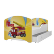 Kép 1/2 - Leesésgátlós gyerekágy ágyneműtartóval és ágyráccsal - túzoltó autós