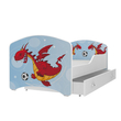 Kép 1/4 - Leesésgátlós gyerekágy ágyneműtartóval és ágyráccsal - focis sárkány