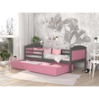 Kép 1/6 - Leesésgátlós ágyneműtartós gyerekágy ágyráccsal - Mateusz - szürke rózsaszín