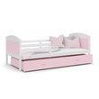 Kép 1/4 - Leesésgátlós ágyneműtartós gyerekágy ágyráccsal - Mateusz - fehér rózsaszín