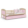Kép 1/4 - Leesésgátlós ágyneműtartós gyerekágy ágyráccsal - Mateusz - fenyő rózsaszín