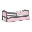 Kép 1/4 - Leesésgátlós ágyneműtartós gyerekágy ágyráccsal - Mateusz - szürke rózsaszín
