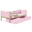 Kép 1/3 - Leesésgátlós ágyneműtartós gyerekágy ágyráccsal - Max - fenyő rózsaszín