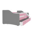 Kép 1/2 - Leesésgátlós gyerekágy ágyneműtartóval - 3 méretben - Szürke-rózsaszín