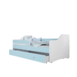 Kép 1/2 - Leesésgátlós gyerekágy ágyneműtartóval - 3 méretben - Fehér-kék