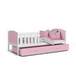 Kép 1/2 - Leesésgátlós ágyneműtartós gyerekágy ágyráccsal - Tami - fehér rózsaszín