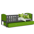 Kép 2/3 - TAMI leesésgátlós ágyneműtartós gyerekágy - 3 méretben: Szürke keret - zöld támlákkal 2
