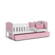 Kép 1/2 - Leesésgátlós ágyneműtartós gyerekágy ágyráccsal - Tami - fehér rózsaszín
