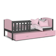 Kép 1/2 - Leesésgátlós ágyneműtartós gyerekágy ágyráccsal - Tami - szürke rózsaszín