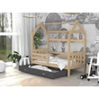 Kép 1/3 - Házikó formájú ágyneműtartós gyerekágy ágráccsal 80x190 cm - fenyő-szürke