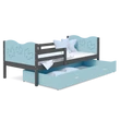 Kép 1/4 - Leesésgátlós ágyneműtartós gyerekágy ágyráccsal 90x200 cm -  Max - szürke kék