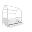 Kép 1/3 - Házikó formájú ágyneműtartós gyerekágy ágráccsal - fehér-fehér