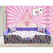 Kép 1/3 - Wextra leesésgátlós kárpitos gyerekágy ágyneműtartóval - lila virágos 