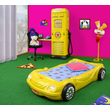 Kép 1/3 - Autó formájú gyerekágy beépített LED fényszórókkal - Bobo - sárga színben