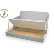 Romeo rózsaszín- szürke kanapéágy gyerekszobába- felnyitott ágyneműtartóval
