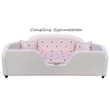 Kép 2/3 - Sky Eco prémium eco bőr keretes ágyneműtartós gyerekágy: fehér eco bőr diamond rózsaszín chesterfield koronás 2