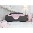 Kép 1/4 - Sky Eco prémium eco bőr keretes ágyneműtartós gyerekágy - szürke rózsaszín koronás