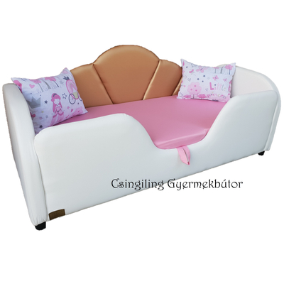 Prémium eco bőr keretes ágyneműtartós gyerekágy - hófehér arany rózsaszín