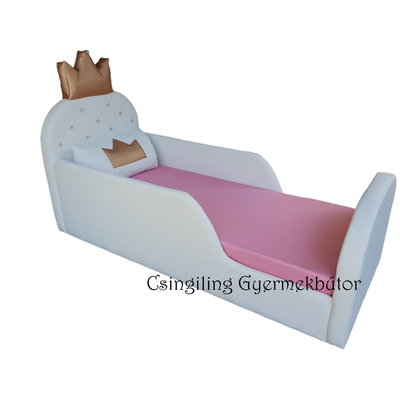 Crown prémium eco bőr keretes ágyneműtartós gyerekágy - fehér puncs rózsaszín