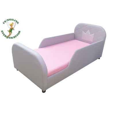 Crown prémium eco bőr keretes ágyneműtartós gyerekágy - szürke rózsaszín