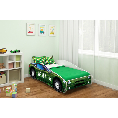 CARS II. autó formájú gyerekágy matraccal: zöld katonai. 