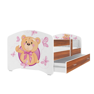 Gyerekágy ágyneműtartóval - Cool Beds - 80x180 cm - FEHÉR KERETTEL -16 pillangós maci - matraccal