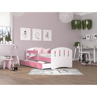 Leeésgátlós és ágyneműtartós gyerekágy - Happy - fehér rózsaszín