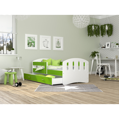 Leeésgátlós és ágyneműtartós gyerekágy - Happy - fehér zöld
