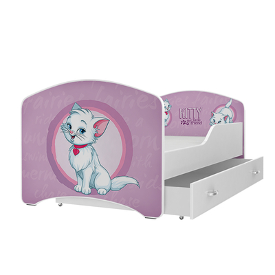 IGOR leesésgátlós gyerekágy ágyneműtartóval - 80X140 cm-es méretben: rózsaszín cicás