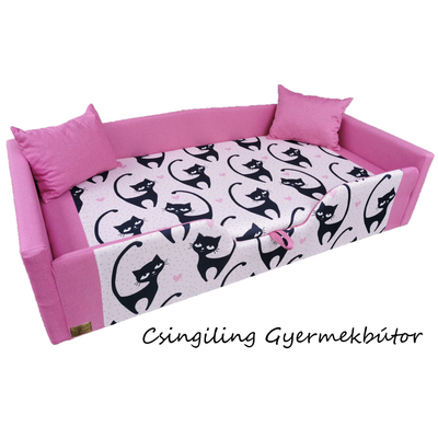 Leesésgátlós gyerekágy ágyneműtartóval - Black Cat rózsaszín fekete cicás