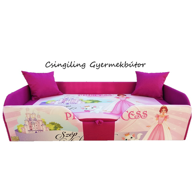 Leesésgátlós gyerekágy ágyneműtartóval - rózsaszín Princess hercegnős 