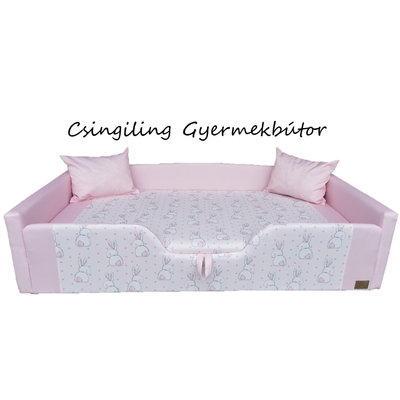 Leesésgátlós gyerekágy ágyneműtartóval - rózsaszín Sweet Bunny nyuszis