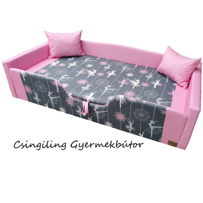 Leesésgátlós gyerekágy ágyneműtartóval - puncs rózsaszín balerina