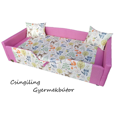 Leesésgátlós gyerekágy ágyneműtartóval - Forest rózsaszín erdei állatos