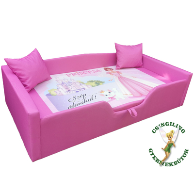 Leesésgátlós gyerekágy ágyneműtartóval - pink Princess hercegnős